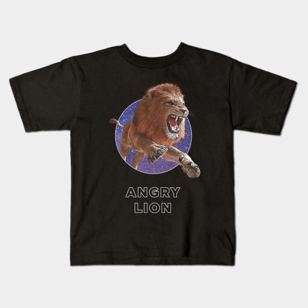 Angry lion Kids T-Shirt by Jackson Lester